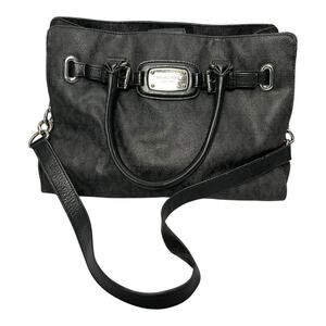 Michael Kors Black Hamilton Leather Silver Chain Satchel Bag Purse